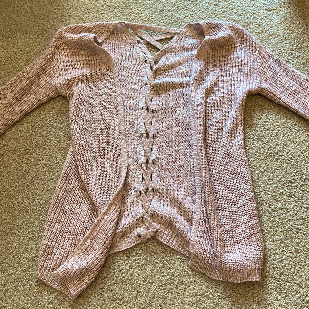 Pink, cardigan, M, Hollister, braided back
